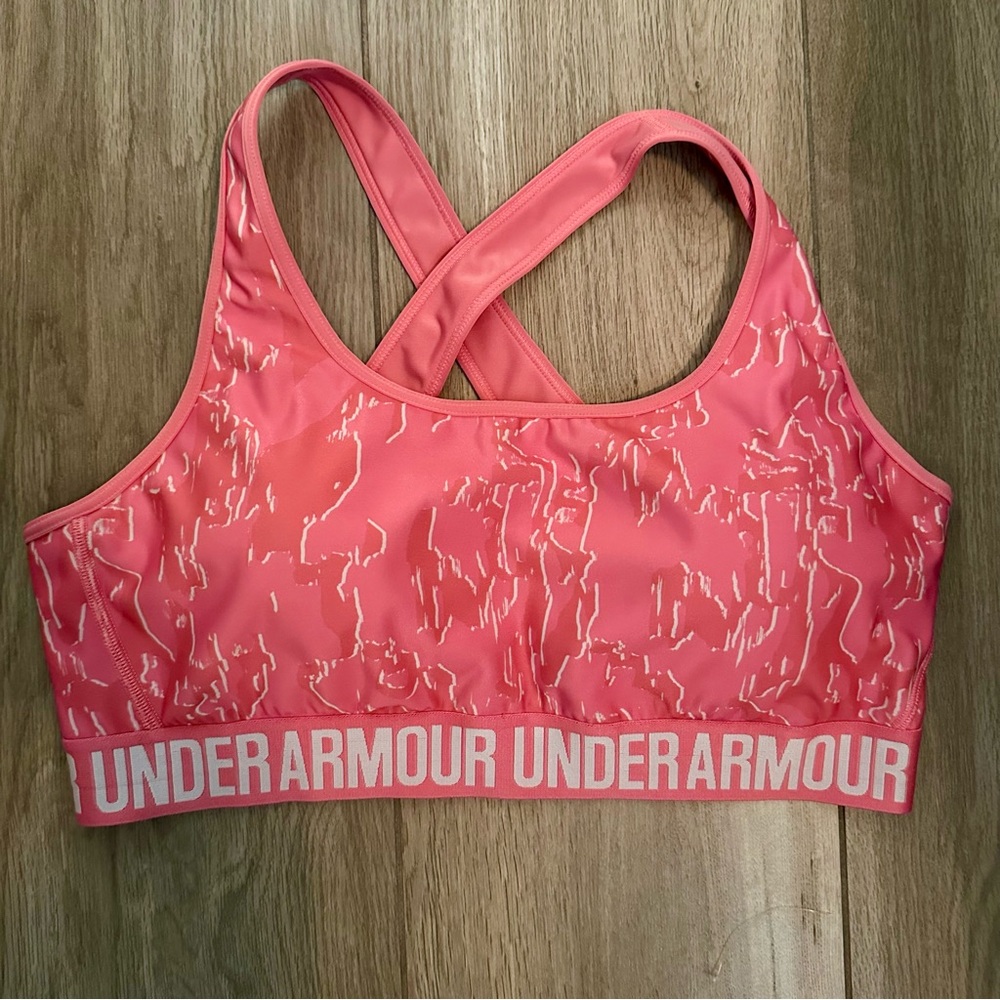 Under Armour Pink Racerback Sports Bra with Moisture-Wicking Fabric